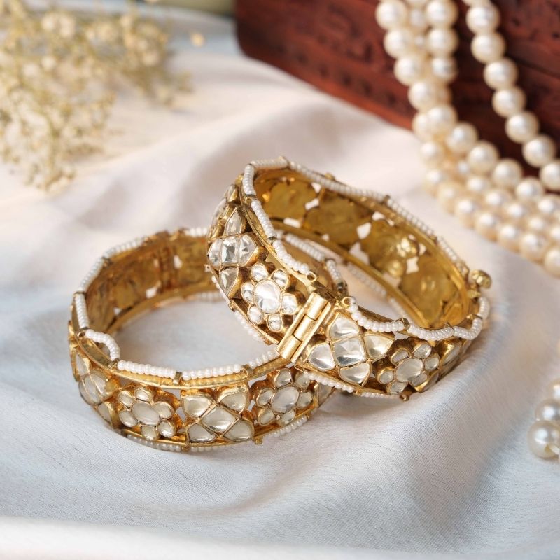 Krika White Jadtar Embellished Bangle