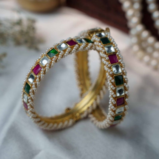 Eti Multicoloured Jadtar Embellished Bangle- Pair of 2