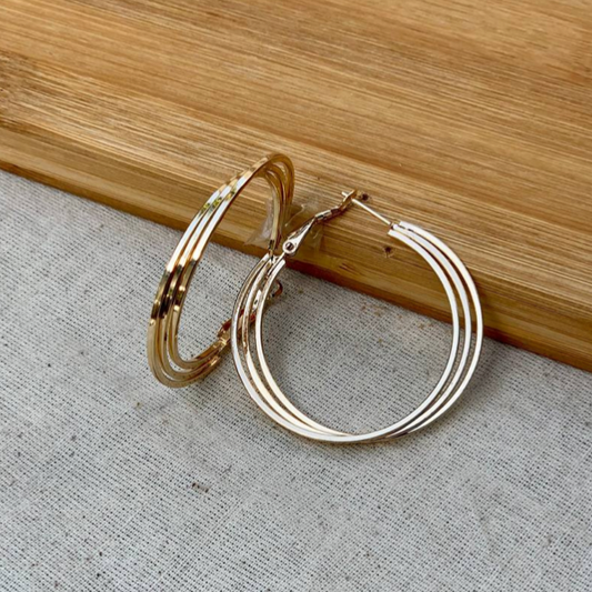 Triple Strand Golden Circle Hoop Earring