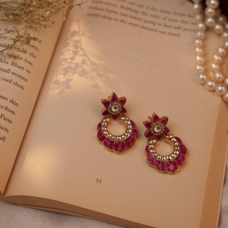 Kiara Pink & White Jadtar Chandbalis