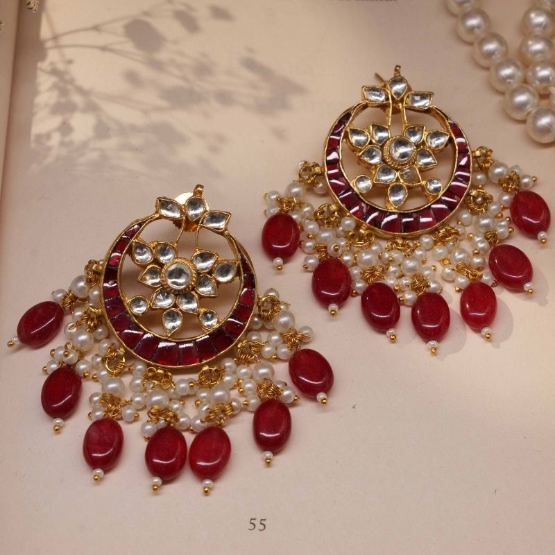 Nandini Red Kundan Embellished Earrings