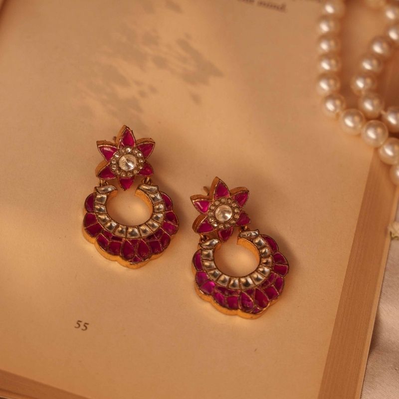 Kiara Pink & White Jadtar Chandbalis