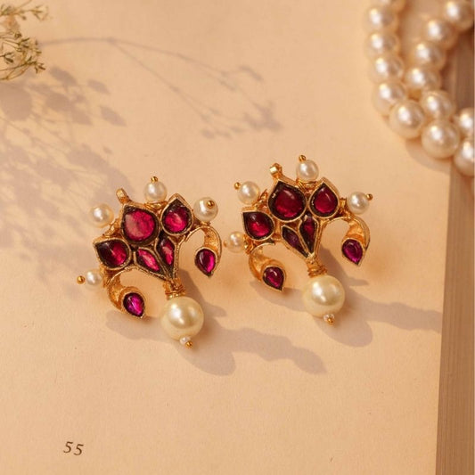 Afsa Red Kundan Embellished Earrings