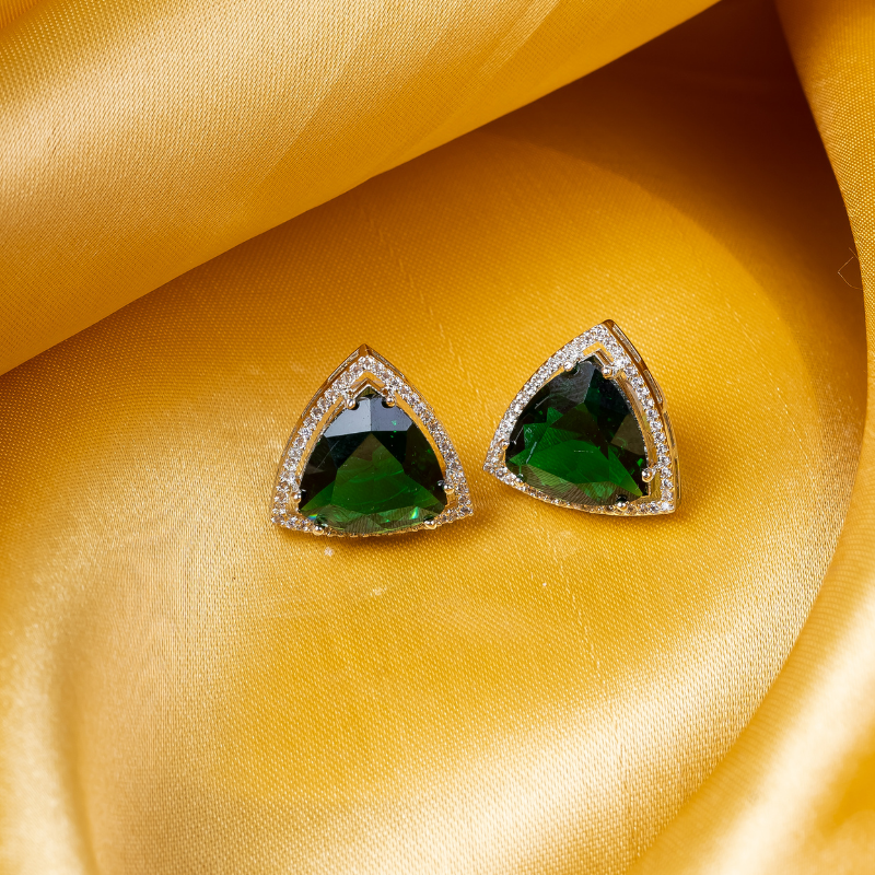 Triangle American Diamond Stud Earring- Green