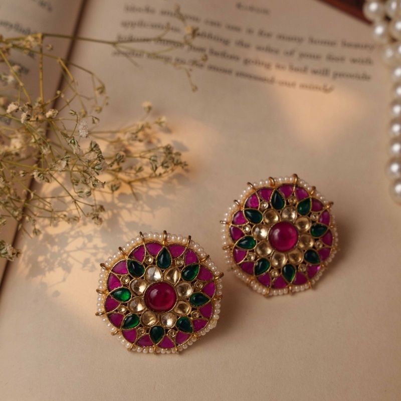Antara Multicoloured Jadtar Embellished Stud Earrings