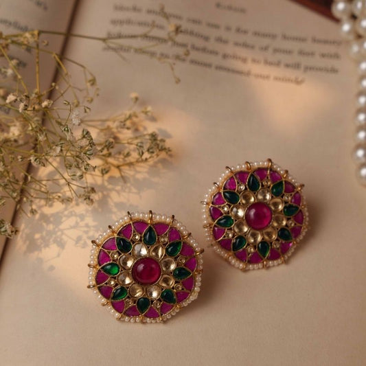 Antara Multicoloured Jadtar Embellished Stud Earrings