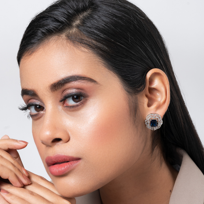 Trendy Vintage Square American Diamond Earring- Blue