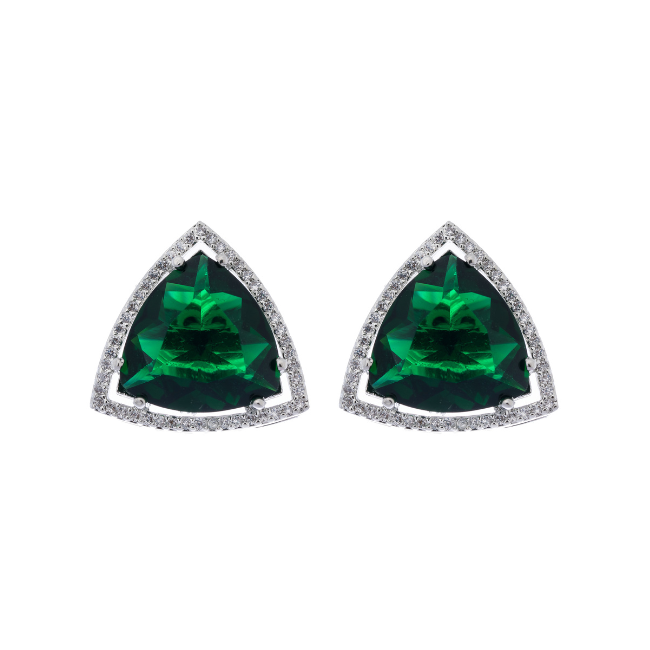 Triangle American Diamond Stud Earring- Green