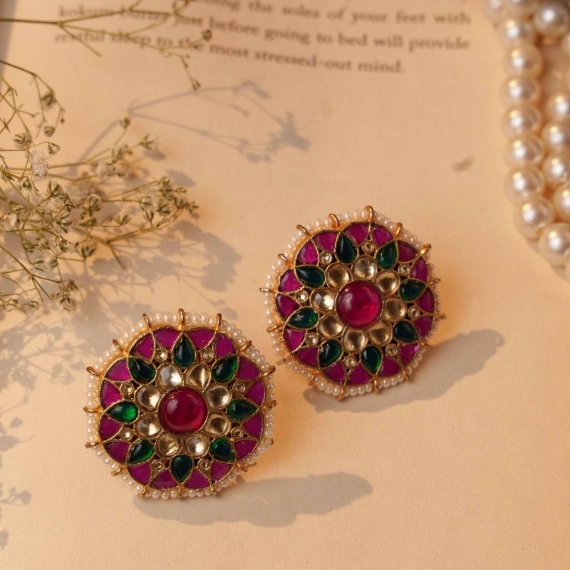 Antara Multicoloured Jadtar Embellished Stud Earrings