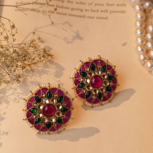 Antara Multicoloured Jadtar Embellished Stud Earrings