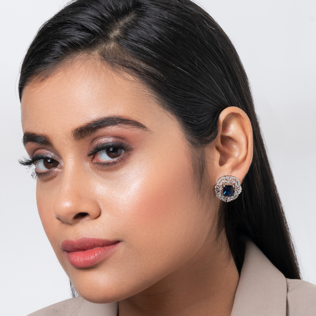 Trendy Vintage Square American Diamond Earring- Blue