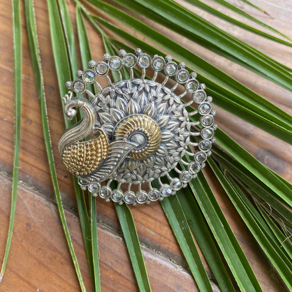 Handmade Dual Tone Silver Plated Oxidised Peacock Ring