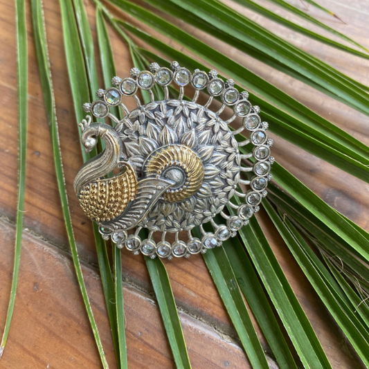 Handmade Dual Tone Silver Plated Oxidised Peacock Ring