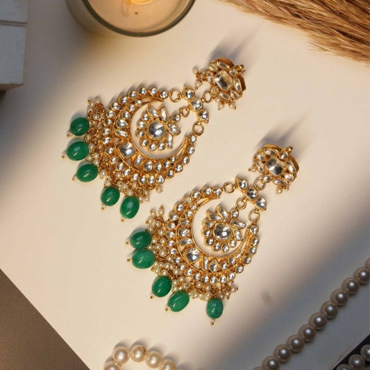 Ragini Green and White Kundan Embellished Earrings