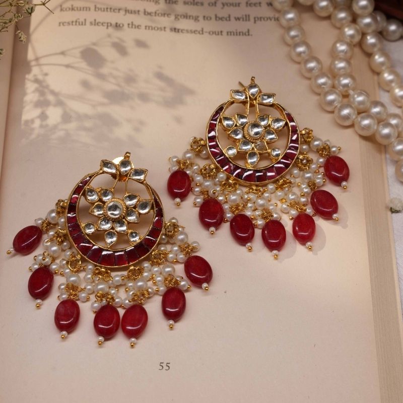 Nandini Red Kundan Embellished Earrings