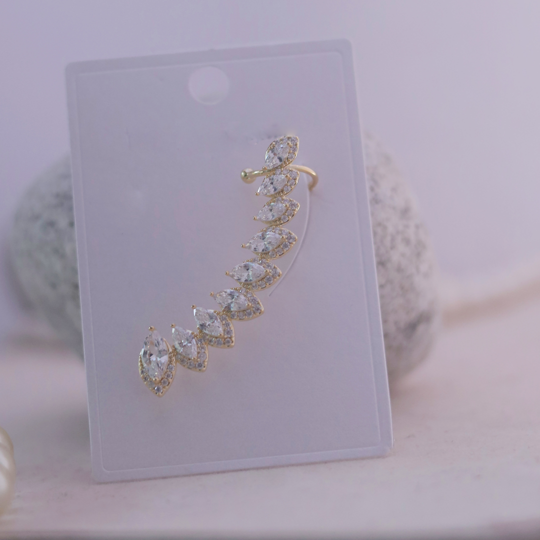 Gold Tone Marquise CZ Halo Cluster Ear Cuff