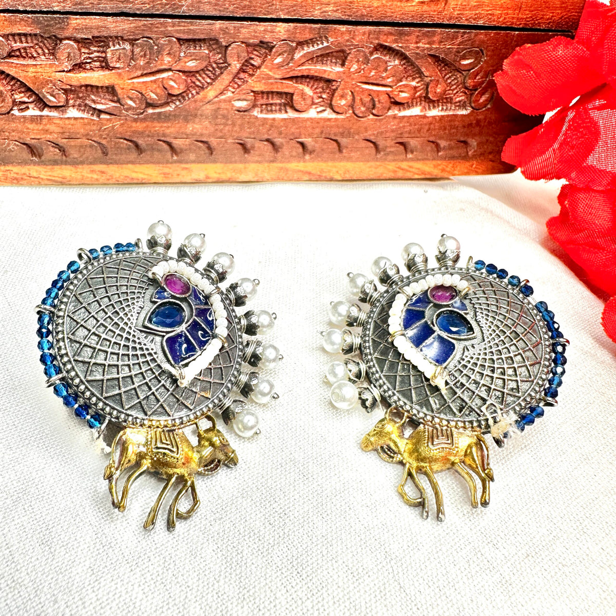 Bull Motif Dual Tone Stud Earring