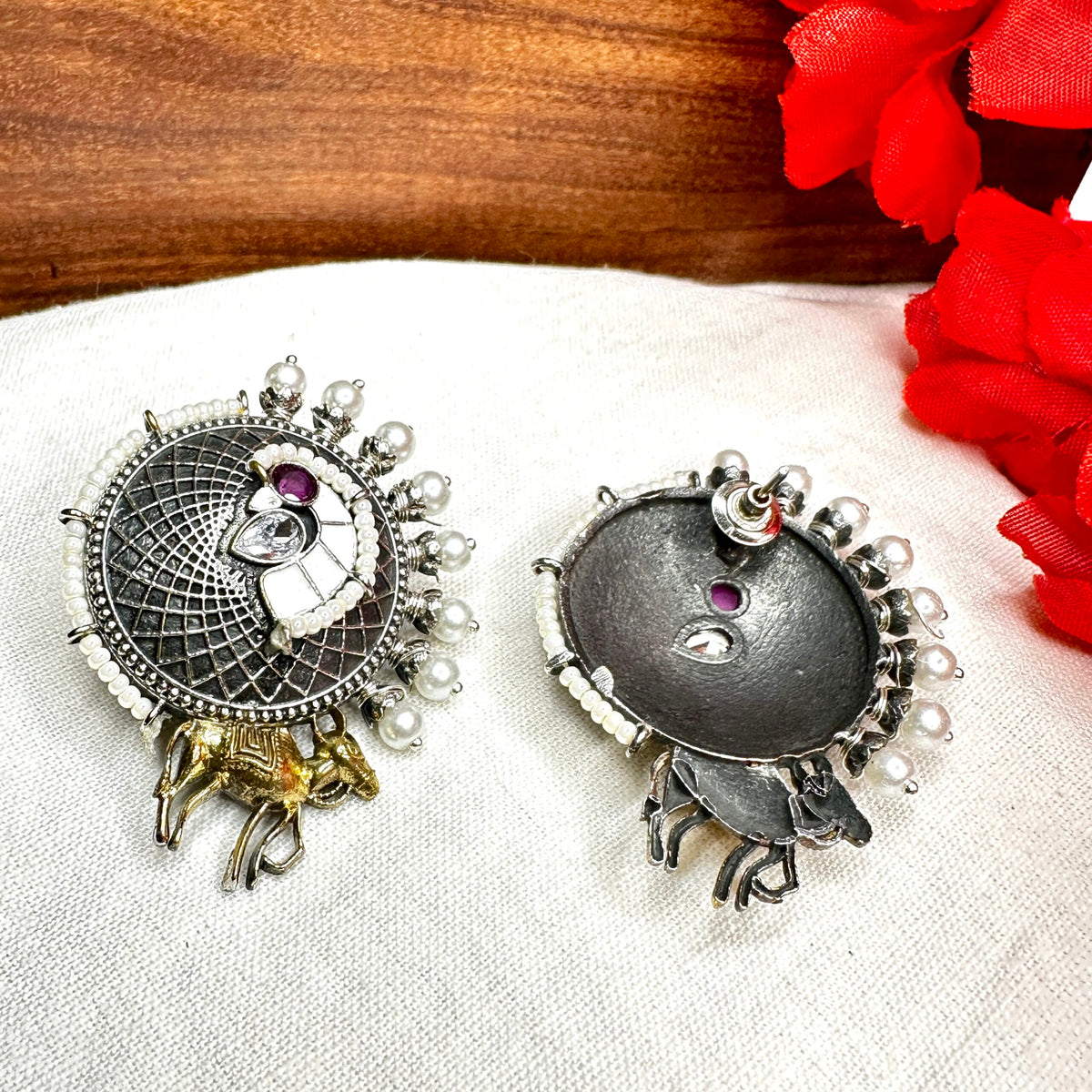 Bull Motif Dual Tone Stud Earring