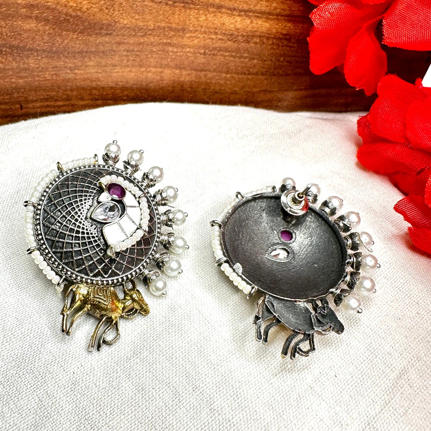 Bull Motif Dual Tone Stud Earring