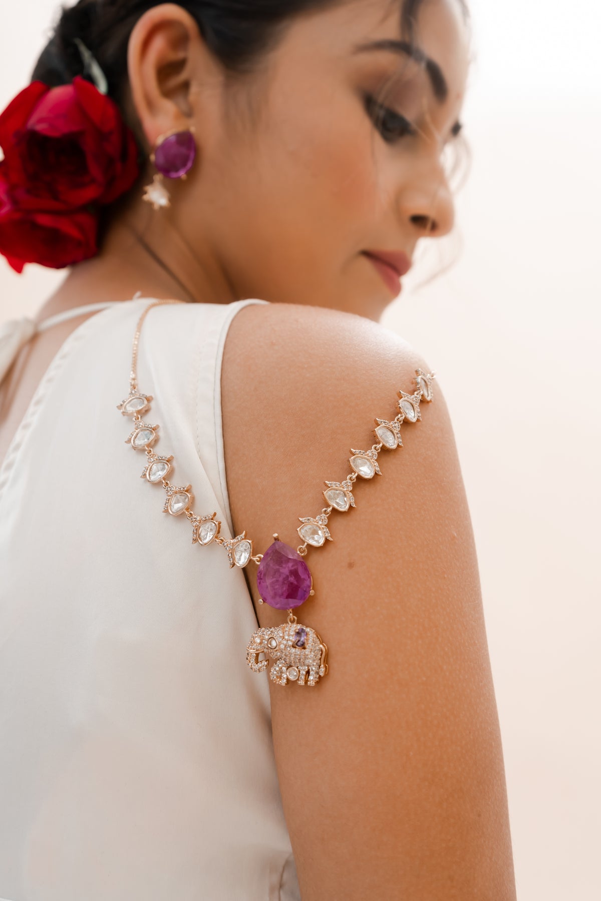 Ridha Purple Elephant Necklace