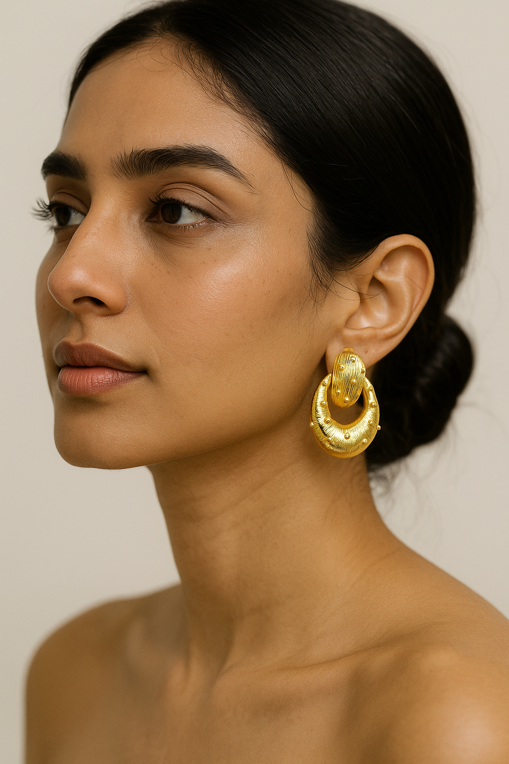 Rivet Pattern Stud Drop Earrings – Gold-Tone Statement Jewellery