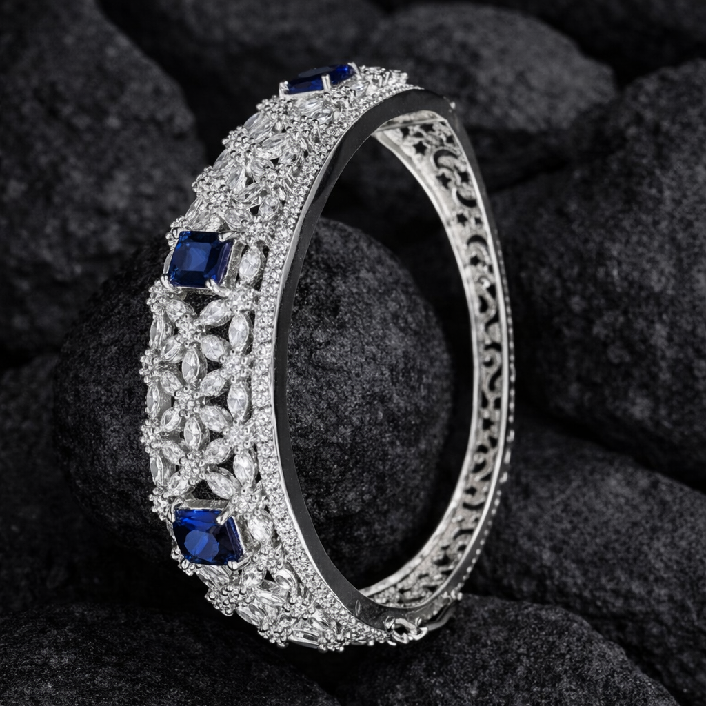 Sapphire CZ Stones Studded Silver Plated Women’s Bracelet