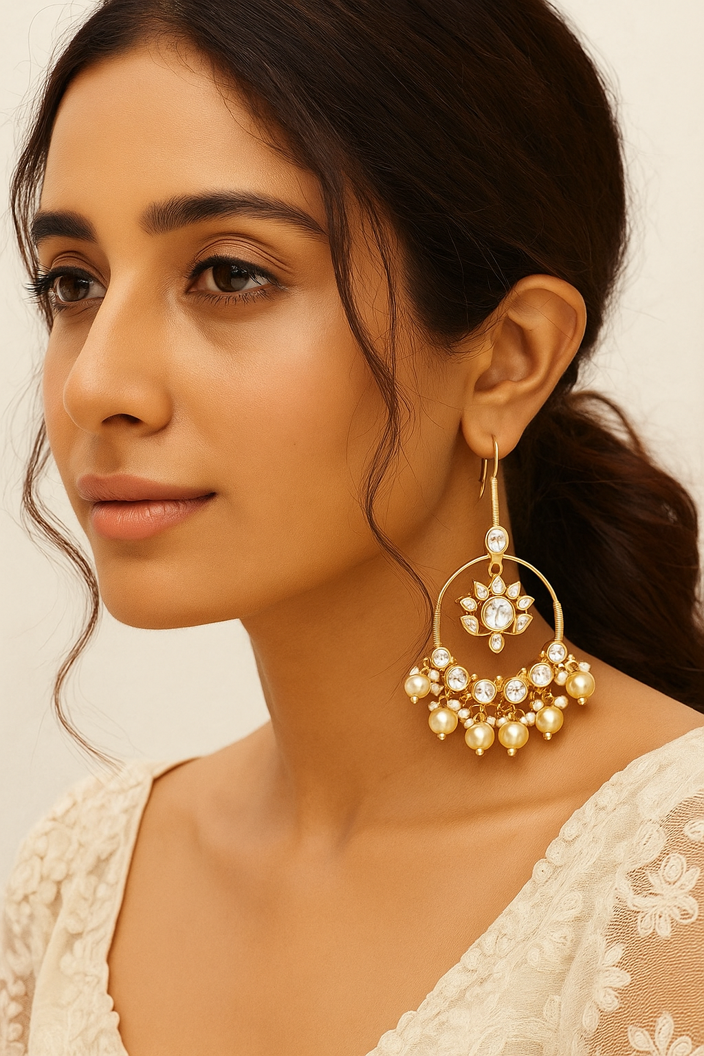 Ornate Pearl and Crystal Chandelier Earrings