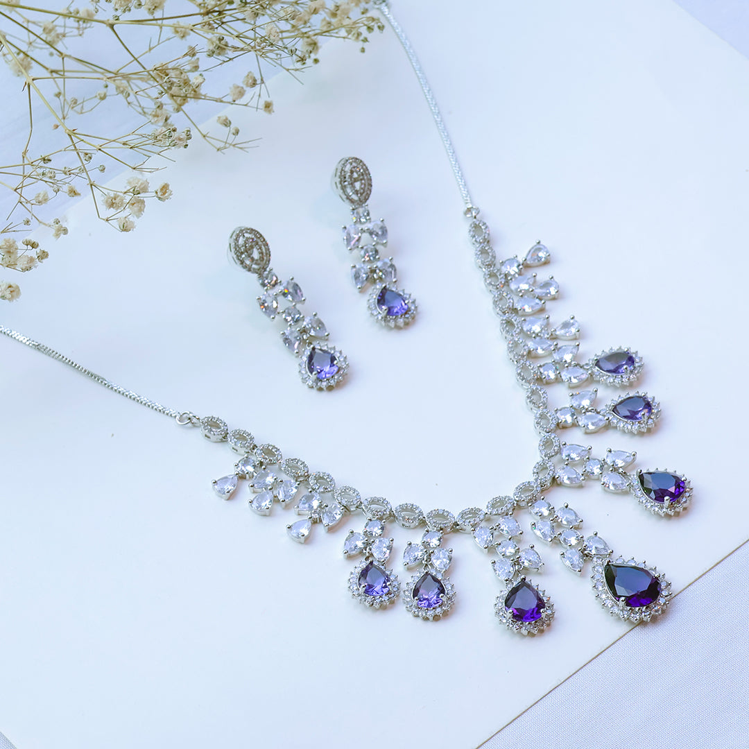 American Diamond Necklace Set with Drop Stones – Bridal & Party Wear Jewellery