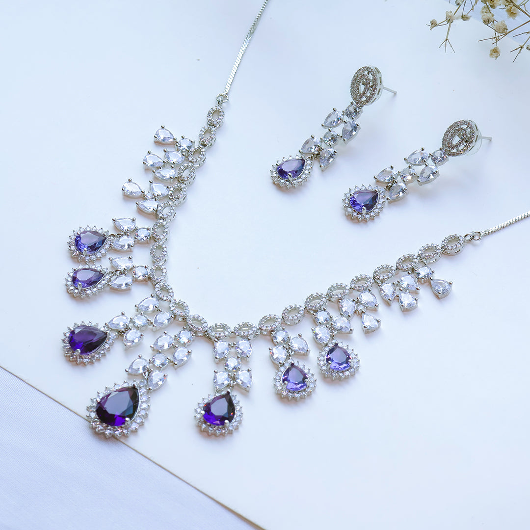 American Diamond Necklace Set with Drop Stones – Bridal & Party Wear Jewellery