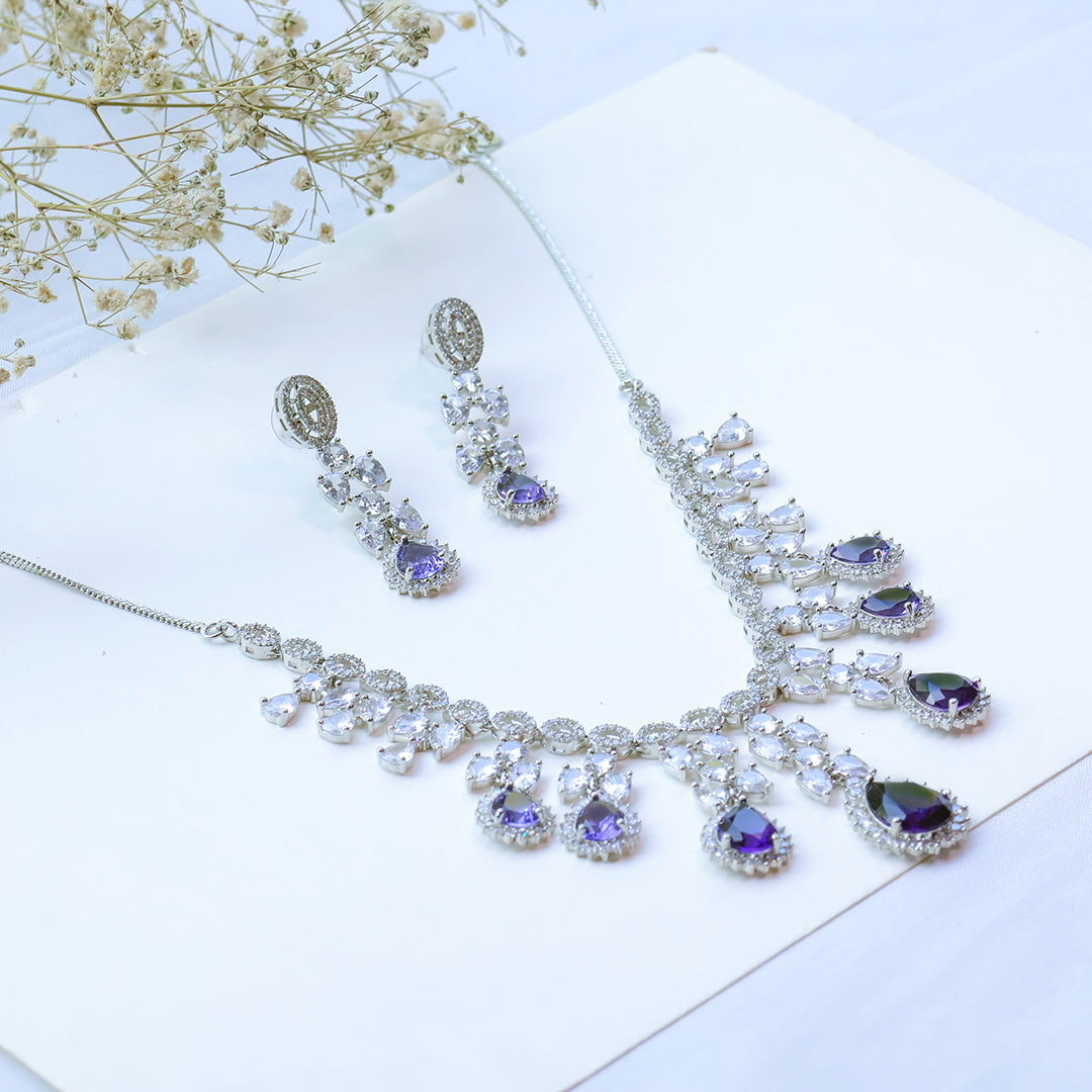 American Diamond Necklace Set with Drop Stones – Bridal & Party Wear Jewellery
