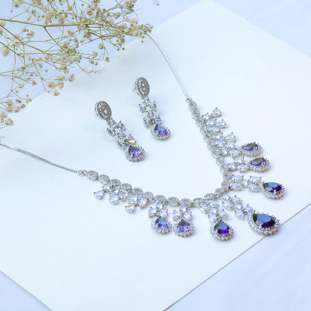 American Diamond Necklace Set with Drop Stones – Bridal & Party Wear Jewellery
