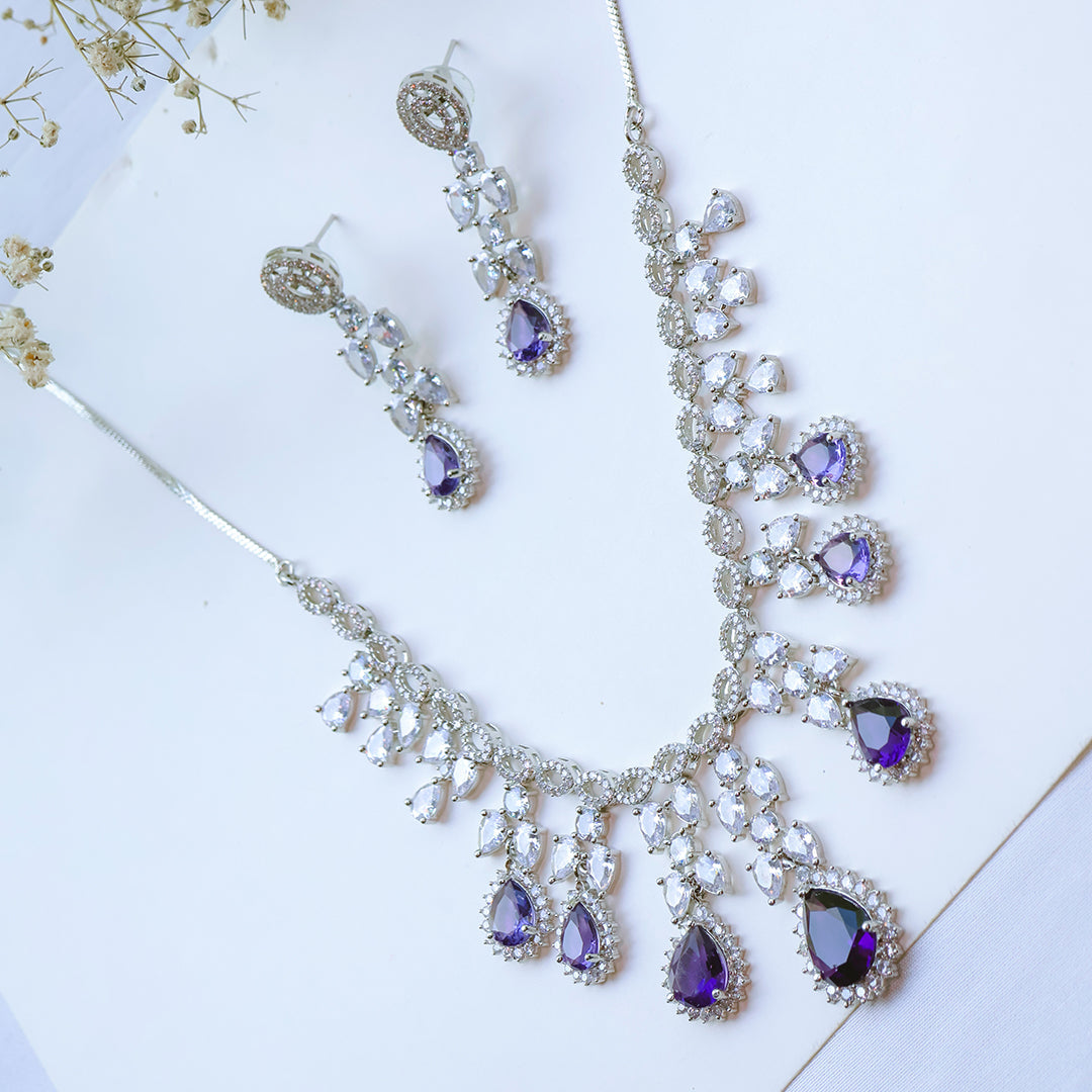 American Diamond Necklace Set with Drop Stones – Bridal & Party Wear Jewellery
