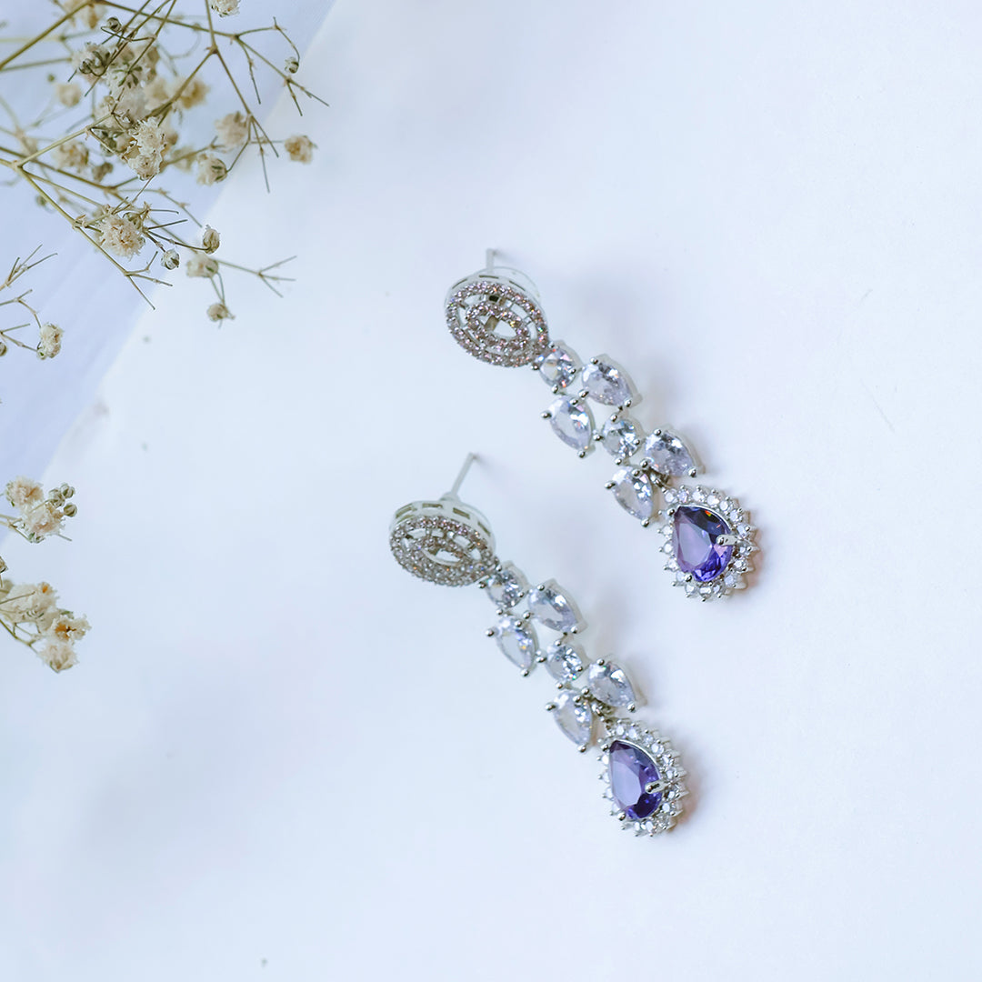 American Diamond Necklace Set with Drop Stones – Bridal & Party Wear Jewellery