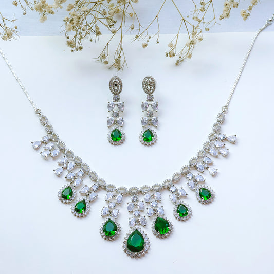 American Diamond Necklace Set with Drop Stones – Bridal & Party Wear Jewellery