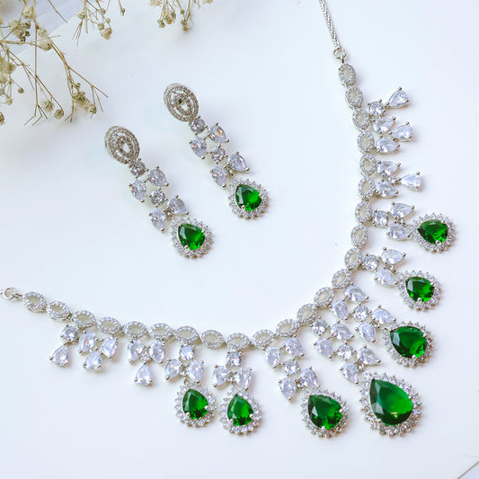 American Diamond Necklace Set with Drop Stones – Bridal & Party Wear Jewellery