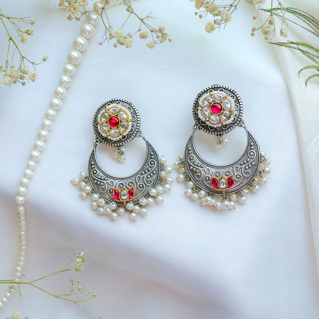 Regal Oxidized Chandbali Earrings
