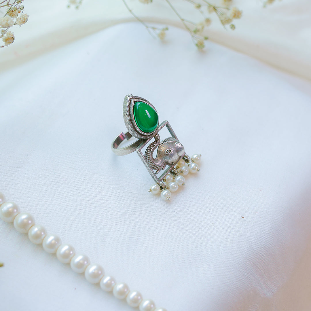 Oxidized Elephant Design Ring