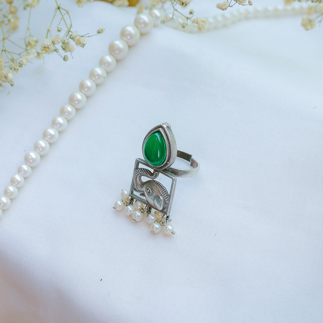 Oxidized Elephant Design Ring