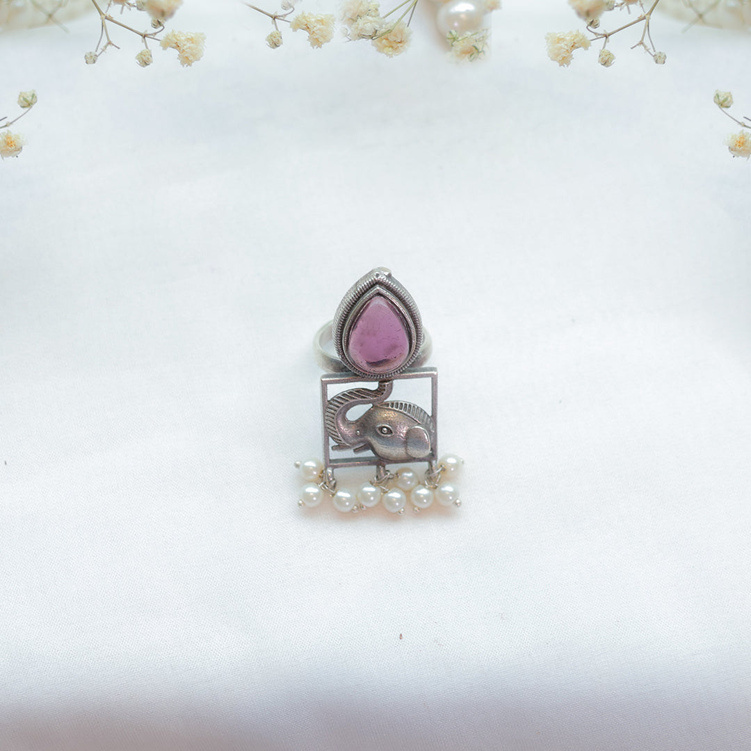 Oxidized Elephant Design Ring