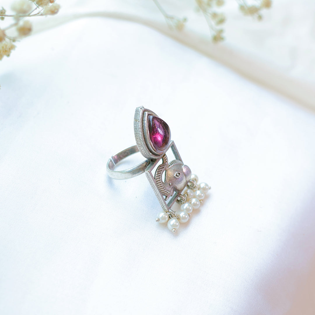 Oxidized Elephant Design Ring