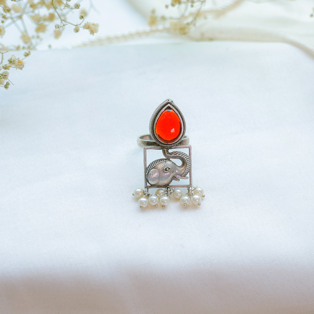 Oxidized Elephant Design Ring