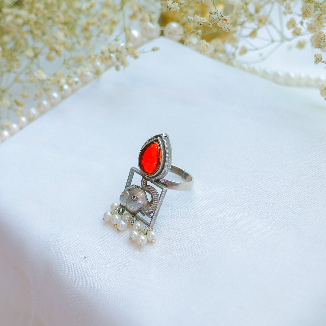 Oxidized Elephant Design Ring