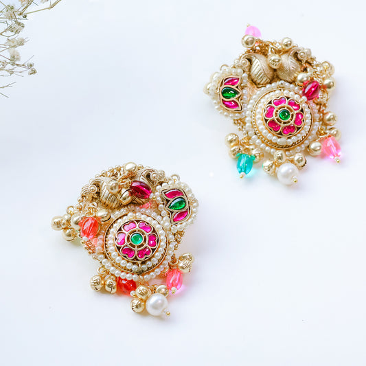 Handcrafted Multicolor Kundan Stud Earrings with Pearl Drops β Ethnic Festive Jewelry