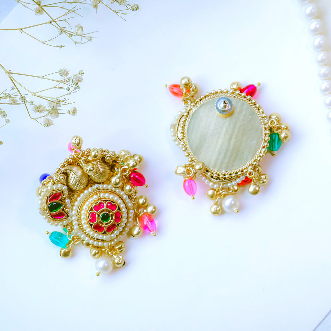 Handcrafted Multicolor Kundan Stud Earrings with Pearl Drops – Ethnic Festive Jewelry