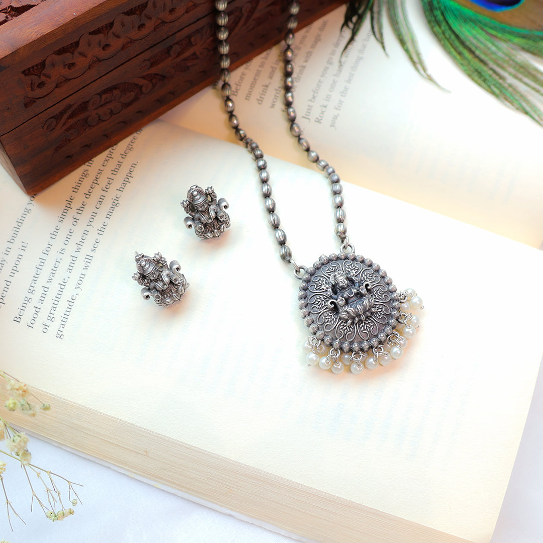 Antique Silver Lakshmi Necklace Set
