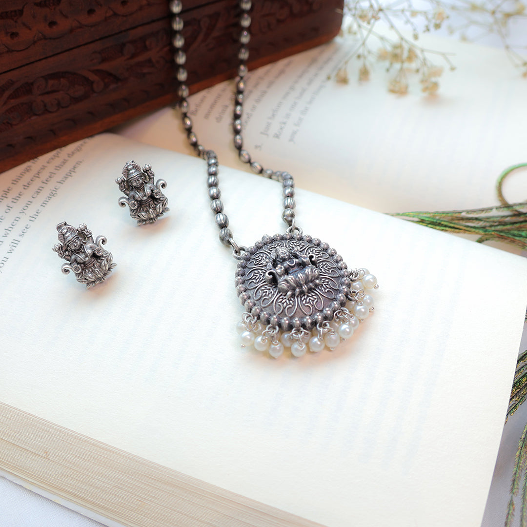 Antique Silver Lakshmi Necklace Set