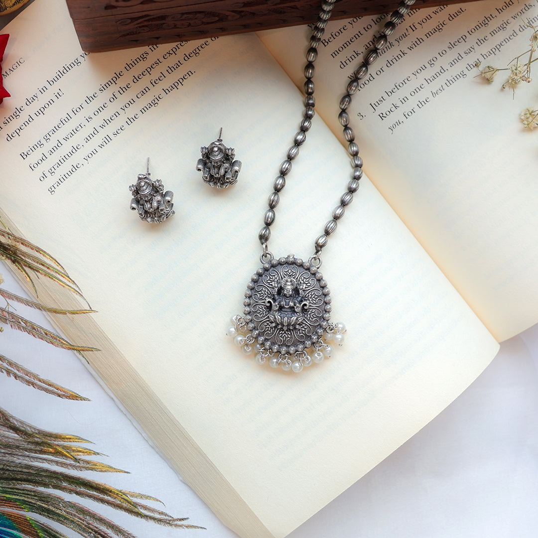 Antique Silver Lakshmi Necklace Set