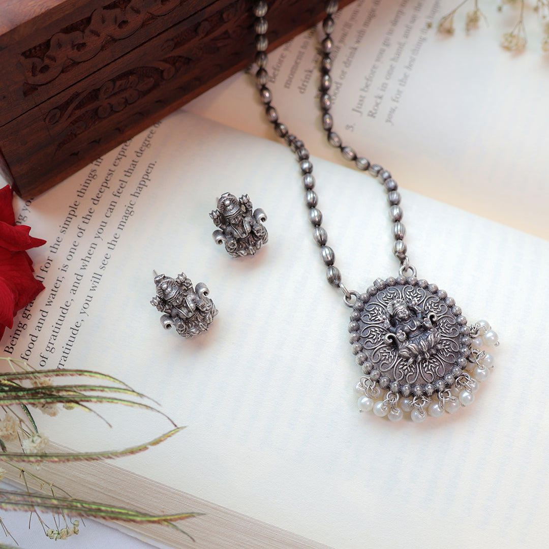 Antique Silver Lakshmi Necklace Set