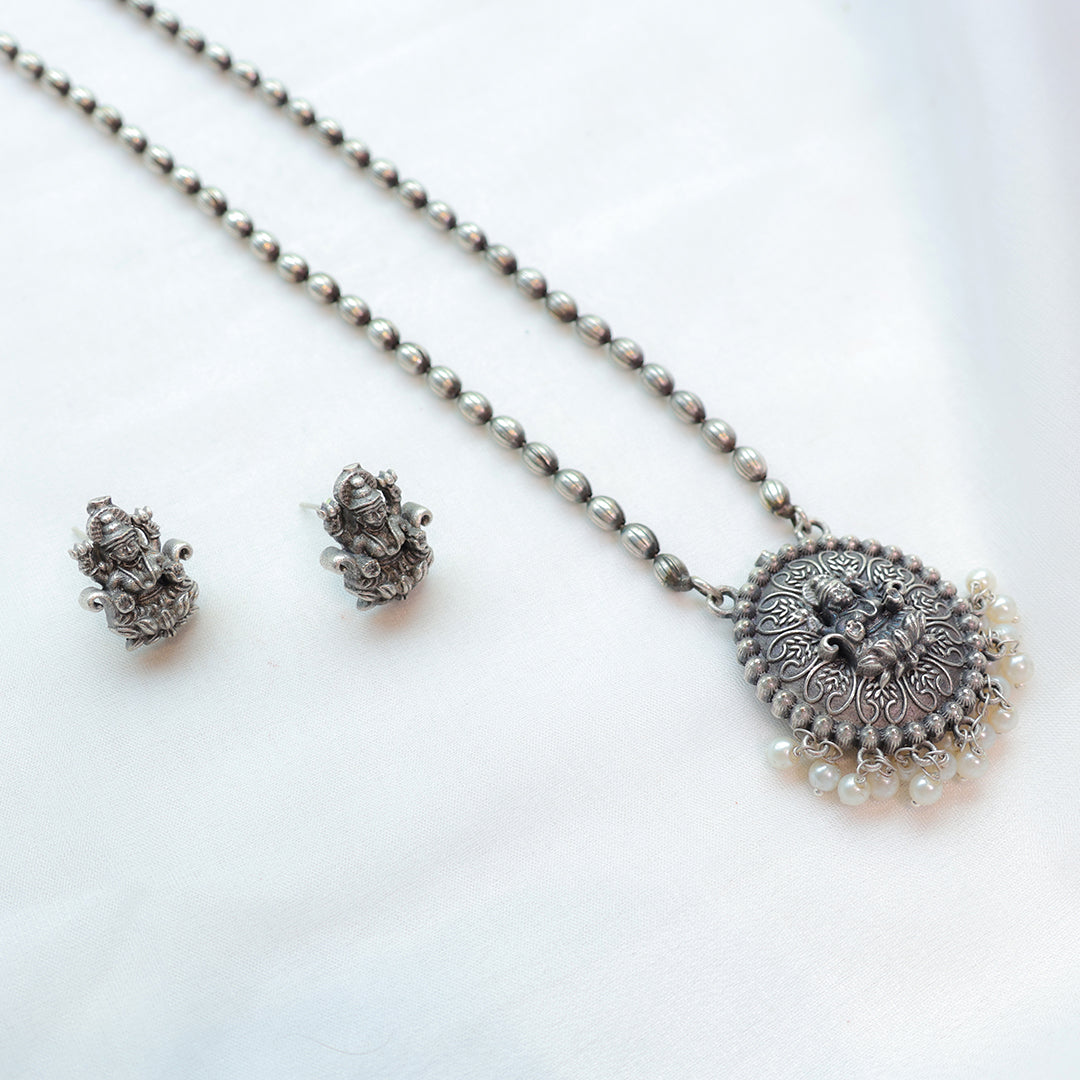 Antique Silver Lakshmi Necklace Set