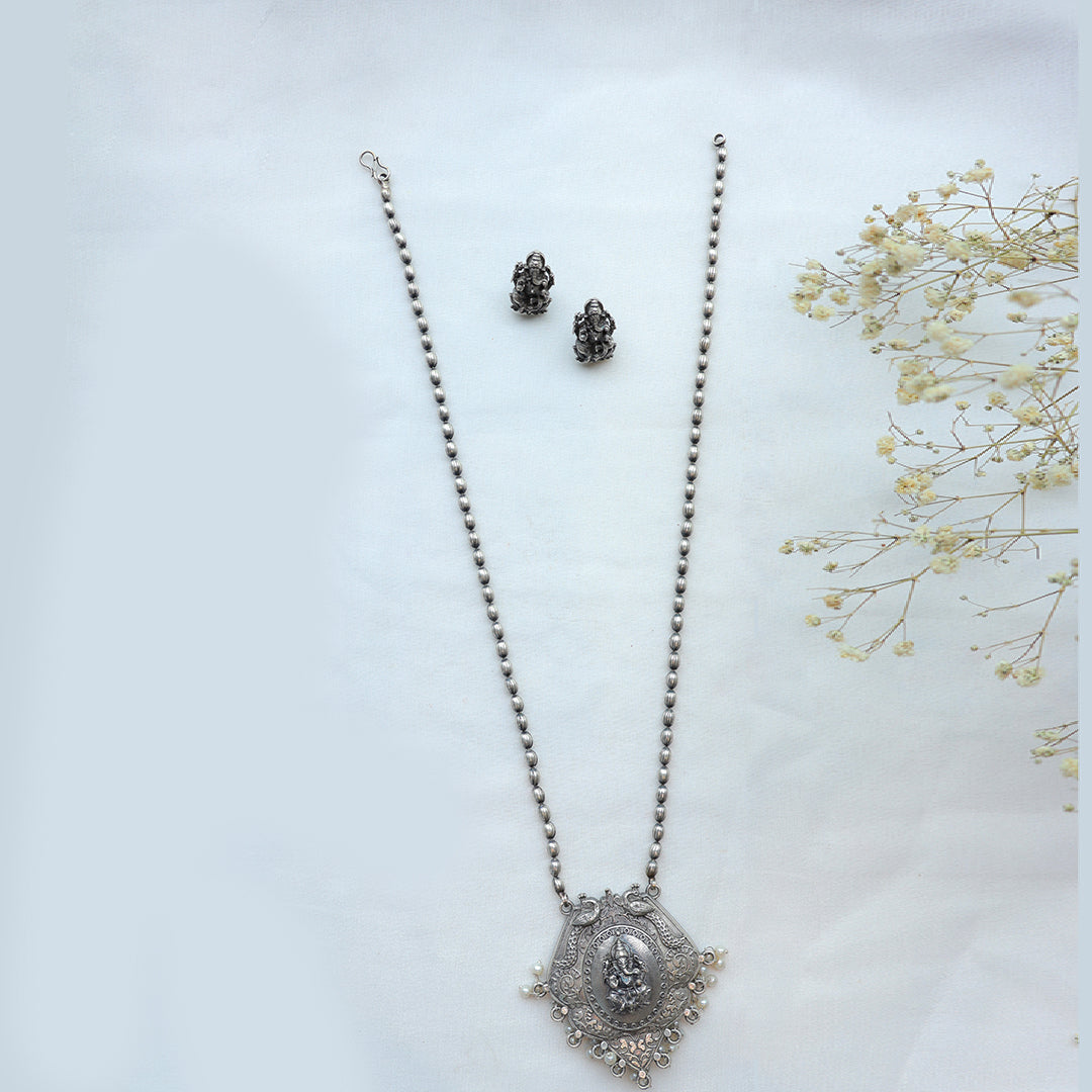Oxidized Silver Ganesha Temple Necklace